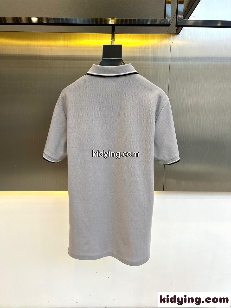 プラダ 半袖Tシャツ コピー トライアングルロゴ付 コットンピケ ポロシャツ グレー-3