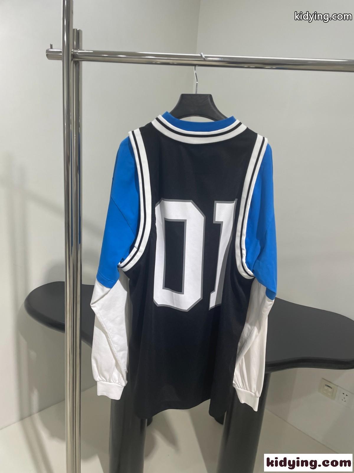 バレンシアガ BASKETBALL SERIES レイヤード ロングスリーブ Tシャツ コピー ブルー-1