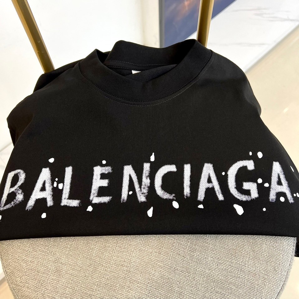 カジュアル プリント クルーネック 半袖Tシャツ バレンシアガ Tシャツ 偽物 ブラック-2