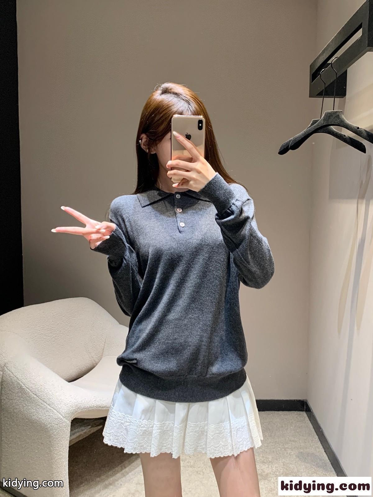 洗練された ウール＆カシミヤ ニットポロ アレキサンダーワング ニット 偽物 グレー-5