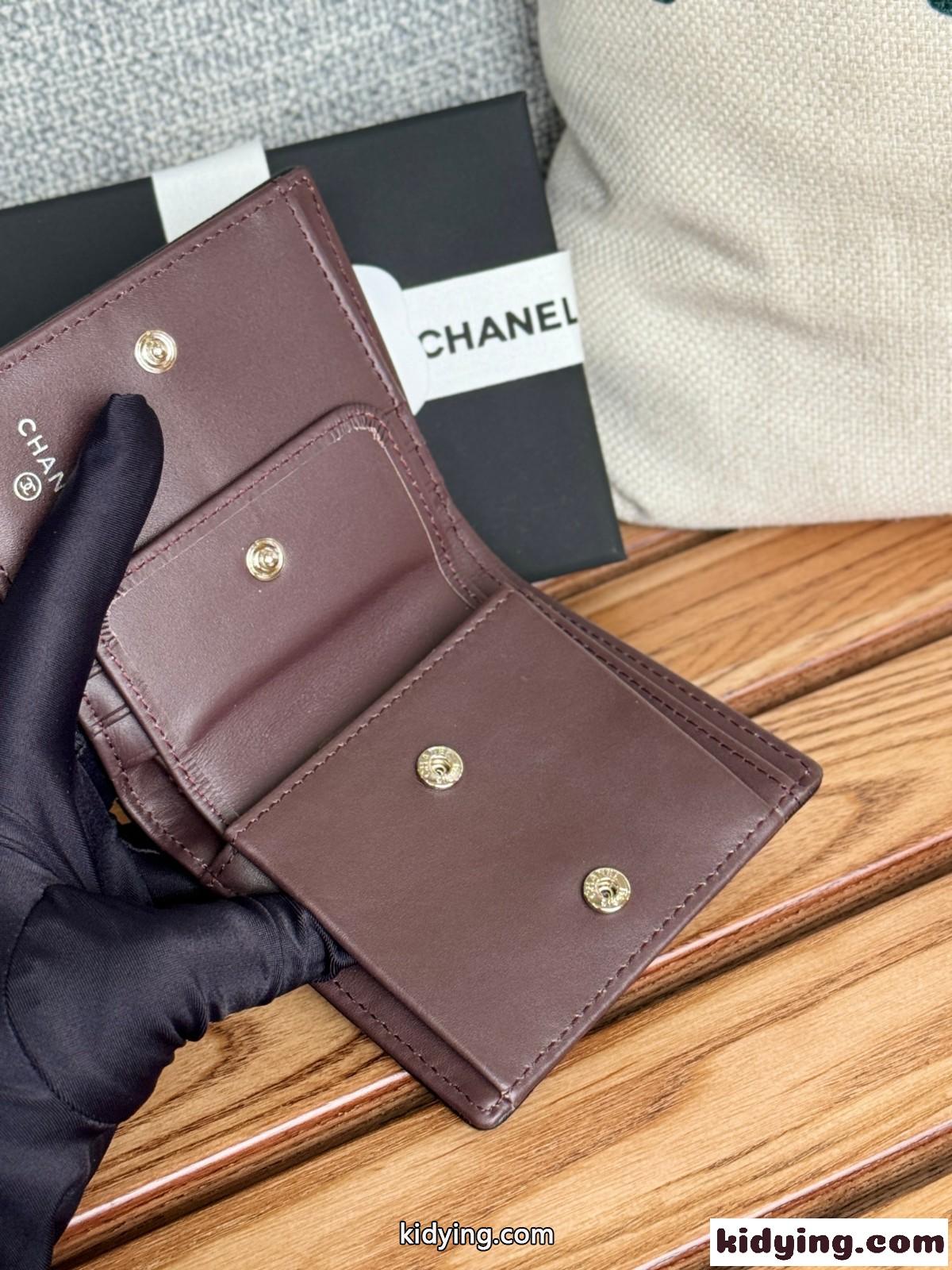 コンパクト シャネル 財布 スーパーコピー 2つ折り財布 ブラックxシルバー金具-5