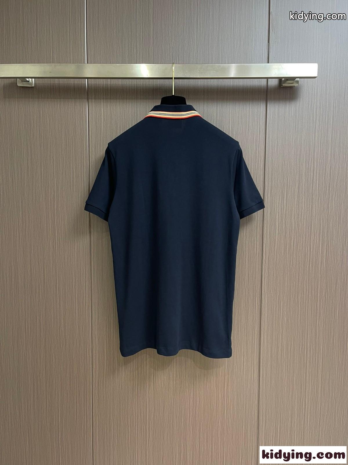 クラシック カジュアル コットンピケ ポロシャツ バーバリー 半袖Tシャツ コピー ネイビー-2