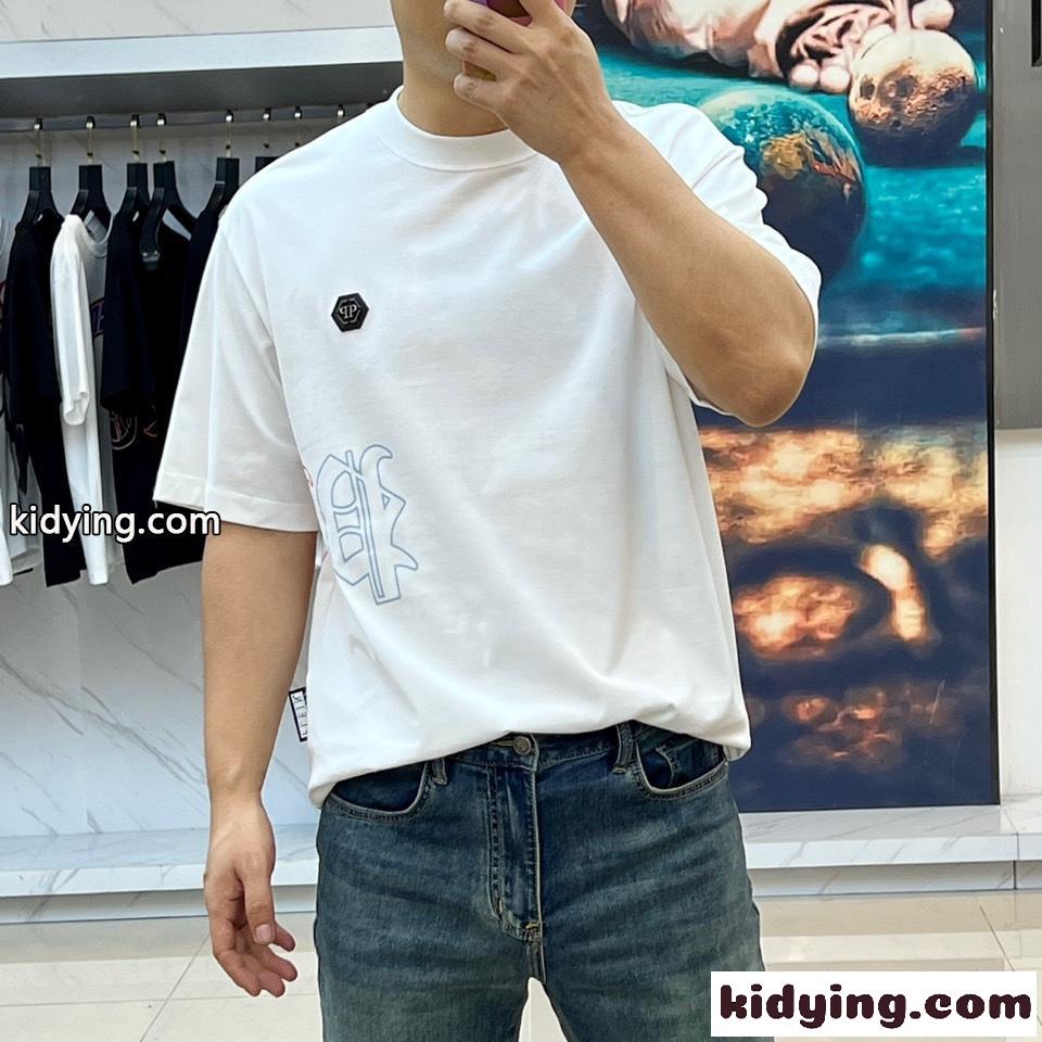 カジュアル ゆったり フィリッププレイン 半袖Tシャツ コピー クルーネック ホワイト-1