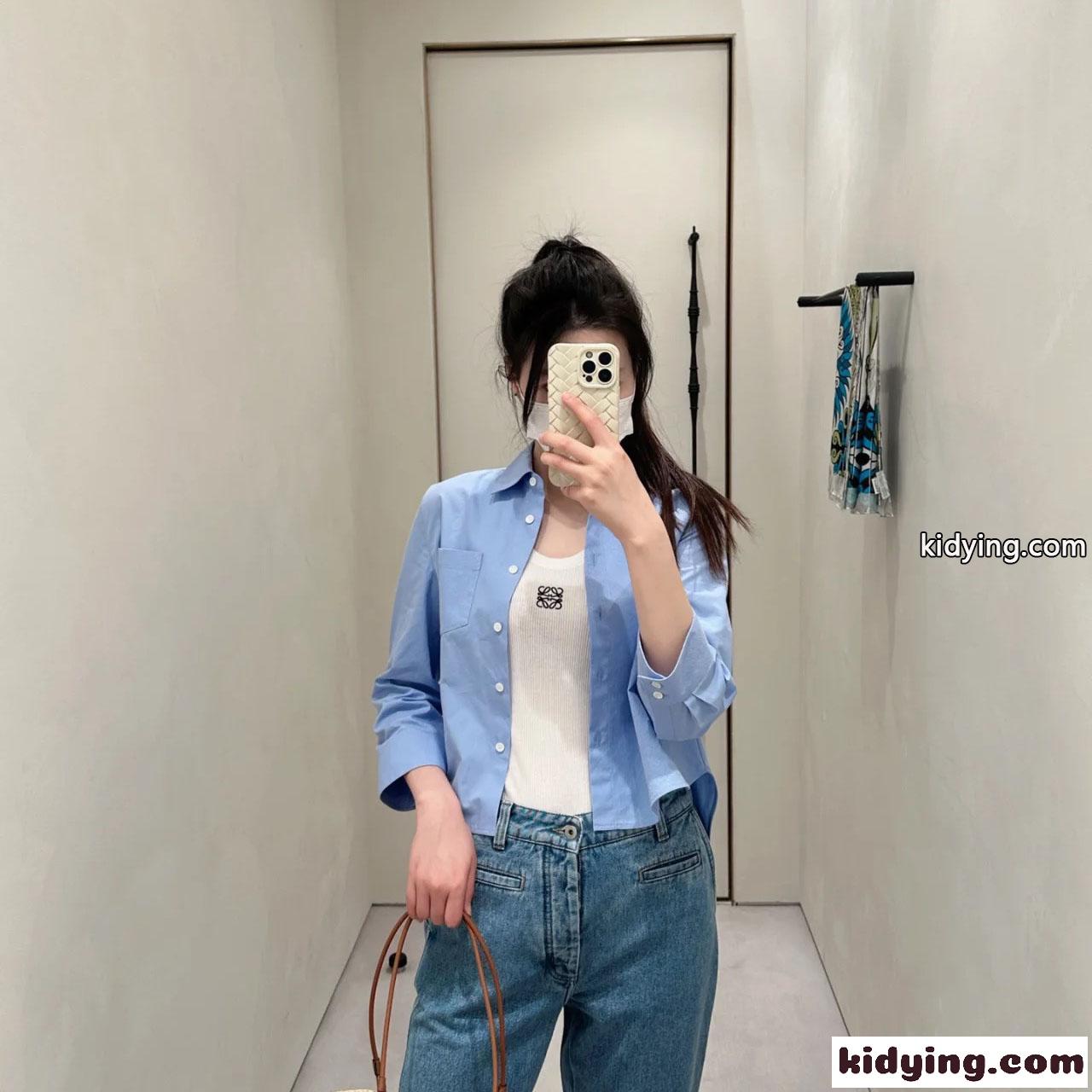 LOEWE 春夏 新作 アナグラム トラピーズ シャツ ロエベ シャツ コピー レディース トップス ブルー-4