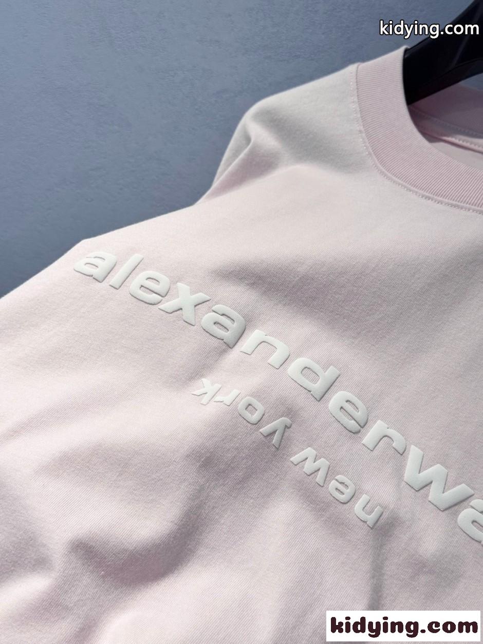 アレキサンダーワング Tシャツ 偽物 ユニセックス ロゴ 半袖Tシャツ ピンク-2