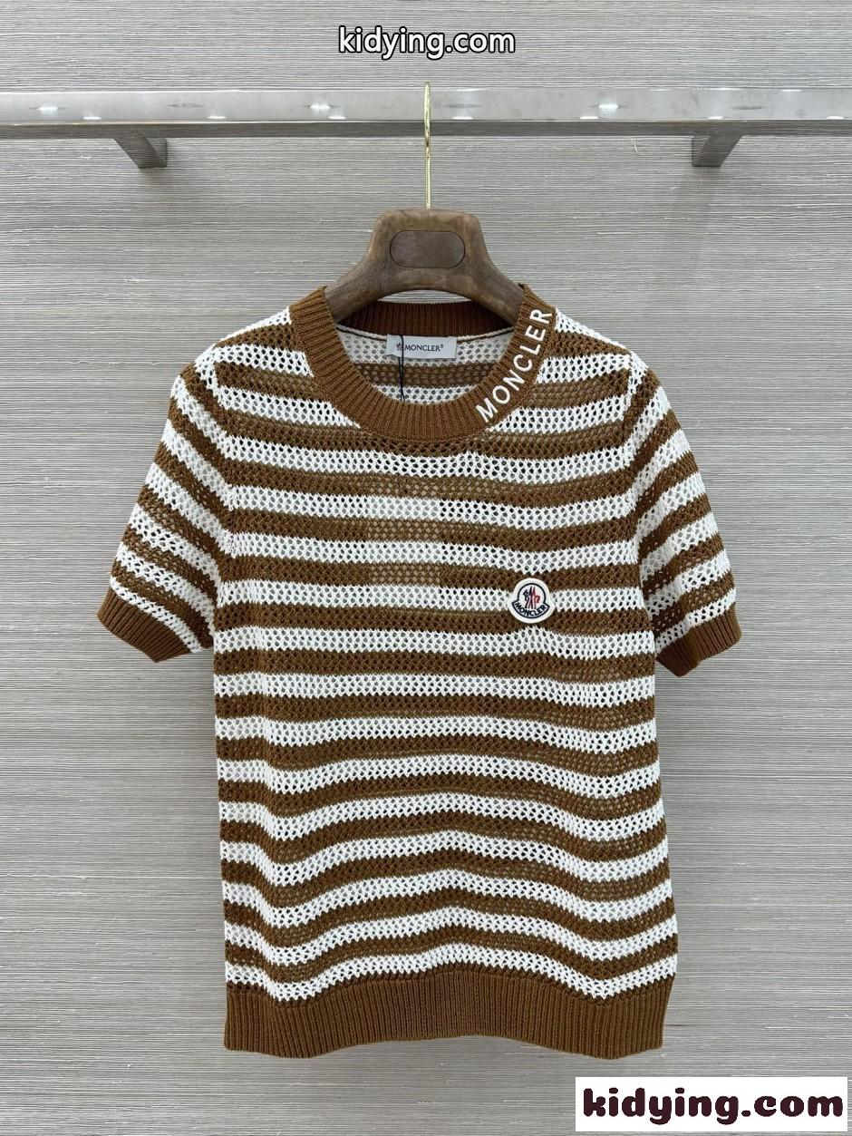 モンクレール Tシャツ 偽物 爽やか ロゴ刺繍 ボーダー サマーニット プルオーバー-0