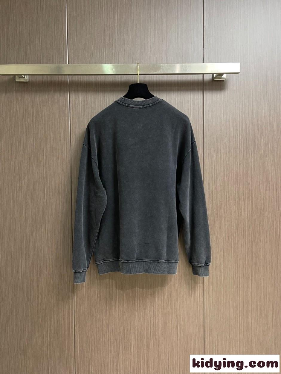 カジュアル ウォッシュ加工 スウェットシャツ バレンシアガ Tシャツ 偽物 ブラック-1