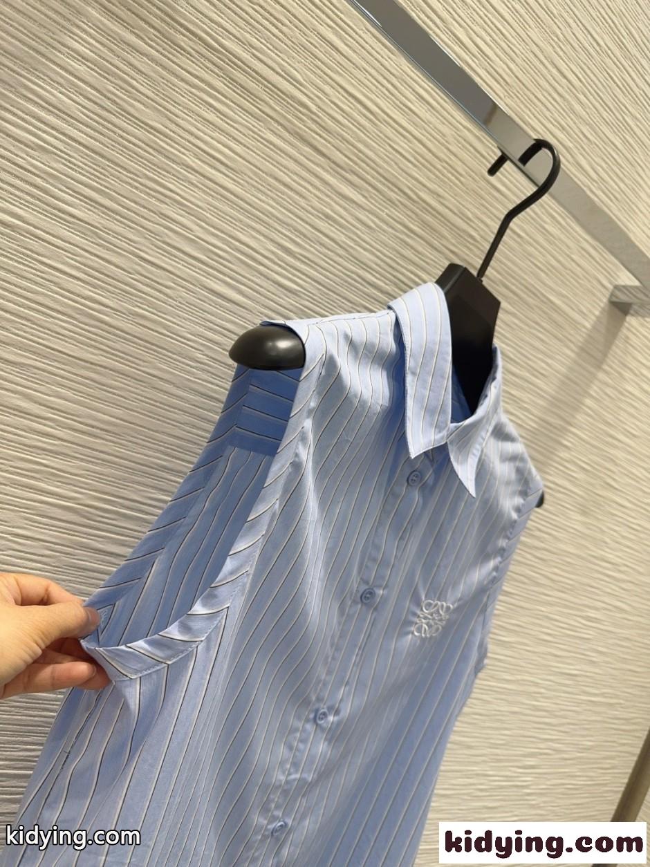 ロエベ シャツ 偽物 ストライプ柄 ノースリーブ アシンメトリーシャツ-0