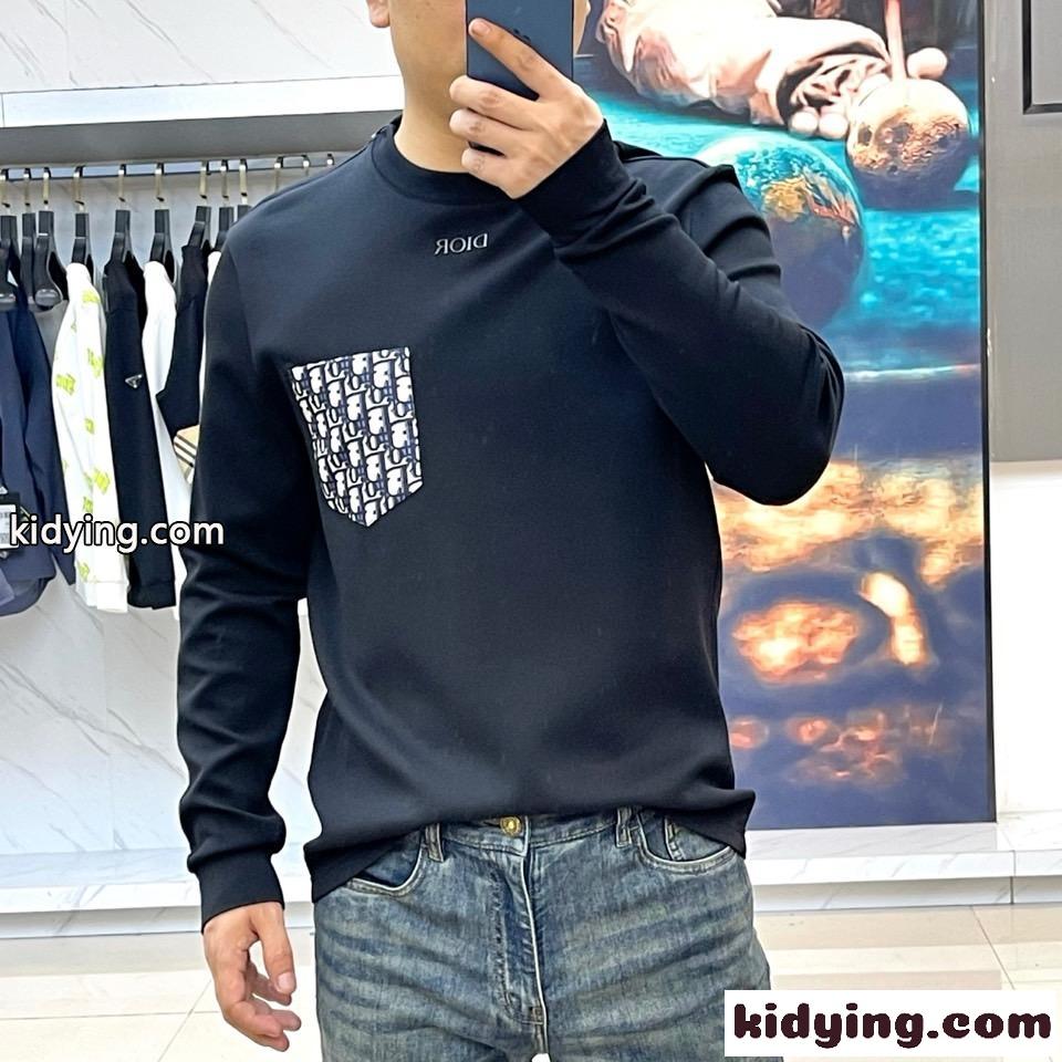 シンプル 上品 クルーネック 長袖Tシャツ クリスチャン・ディオール Tシャツ コピー ブラック-1