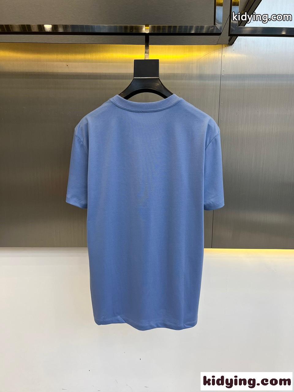 カジュアル ロゴ アルマーニ 半袖Tシャツ コピー クルーネック ブルー-4