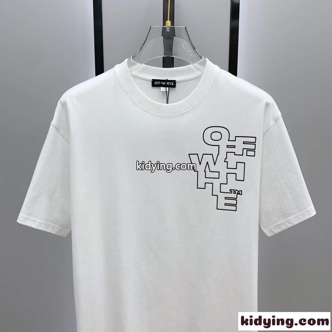 オフホワイト Tシャツ コピー カジュアル ロゴ入り コットン 半袖Tシャツ ホワイト-1