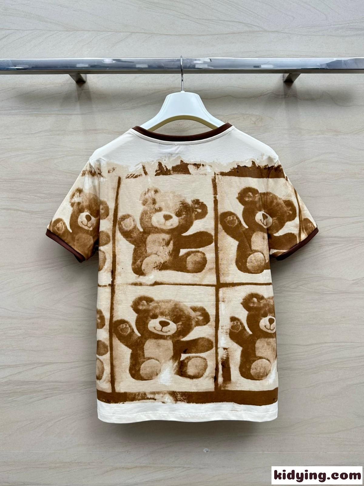 可愛い テディベアプリント コットンTシャツ ロエベ Tシャツ スーパーコピー-3
