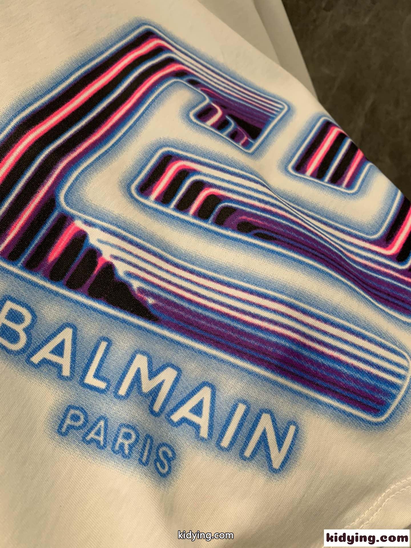 オンカラープリント クロップドTシャツ バルマン 半袖Tシャツ コピー-2