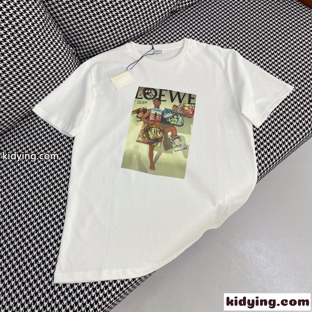 カジュアル おしゃれ プリント 人気 春夏 定番 ロエベ tシャツ コピー 半袖 トップス クルーネック-0