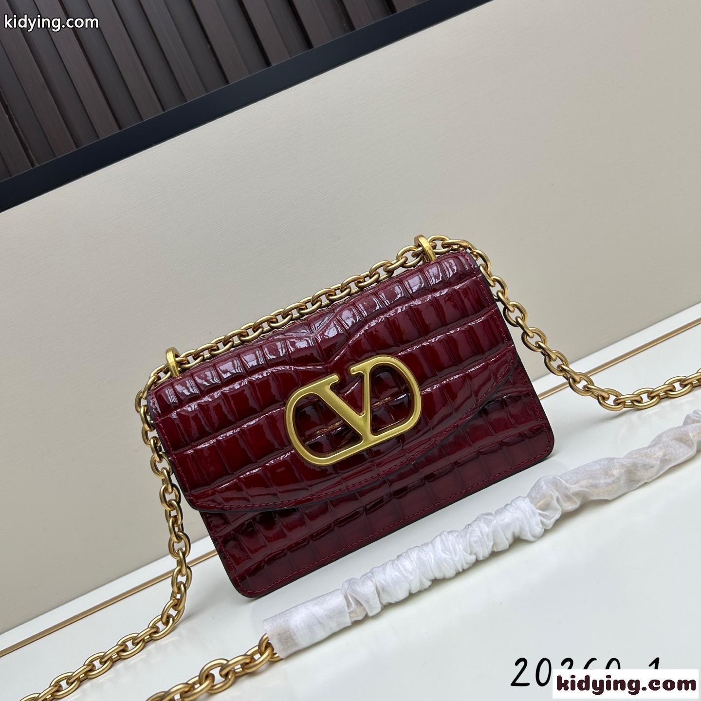 ヴァレンティノ バッグ コピー 上品 クロコダイルレザー ショルダーバッグ レッド-0