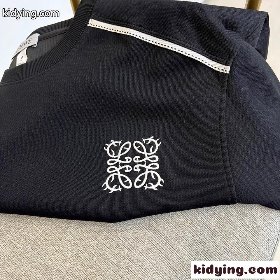 アナグラム刺繍 クルーネック スウェットシャツ ロエベ Tシャツ 偽物 ブラック-1