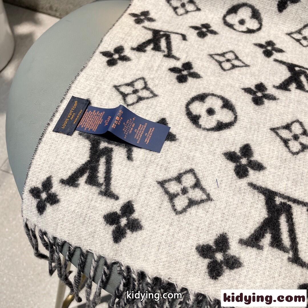 大人気 Supreme×LouisVuitton モノグラム マフラー コピー カシミヤ ブラック-3
