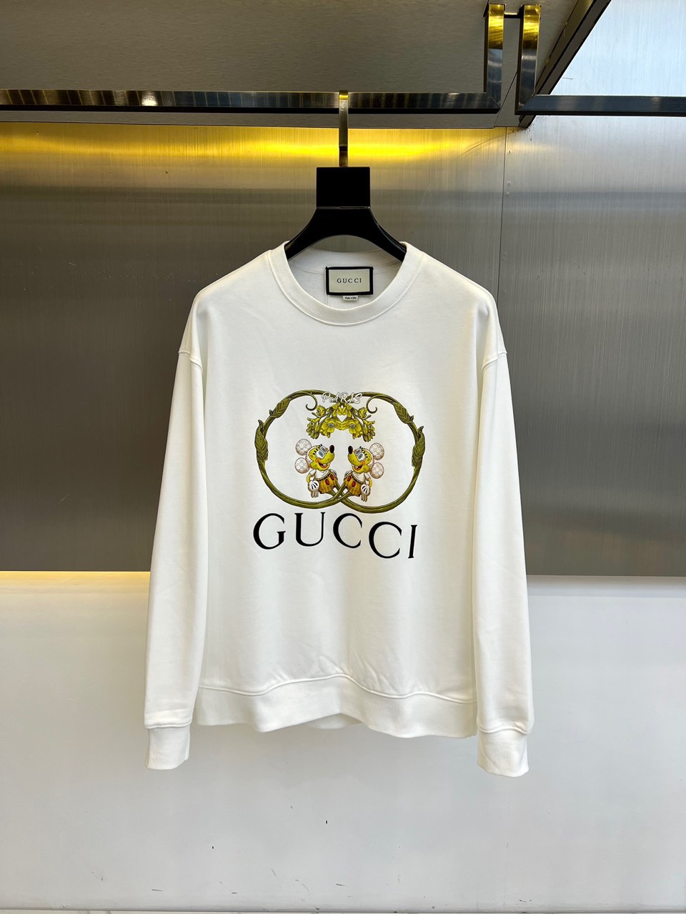プリント コットン スウェットシャツ グッチ Tシャツ コピー クルーネック ホワイト-0