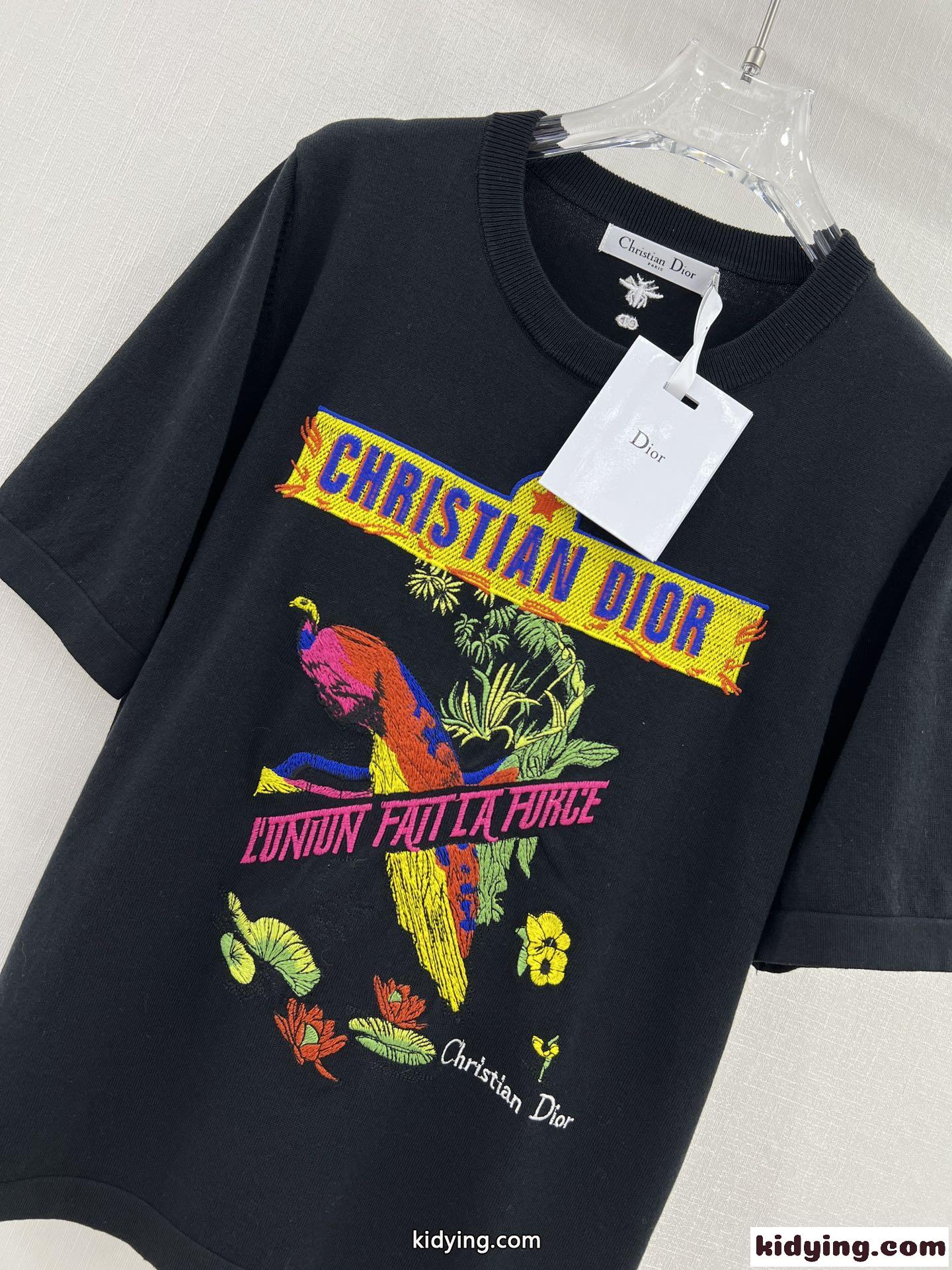 クリスチャン・ディオール Tシャツ コピー Indian Animal Peacock テンセル ジャージー 半袖Tシャツ-4