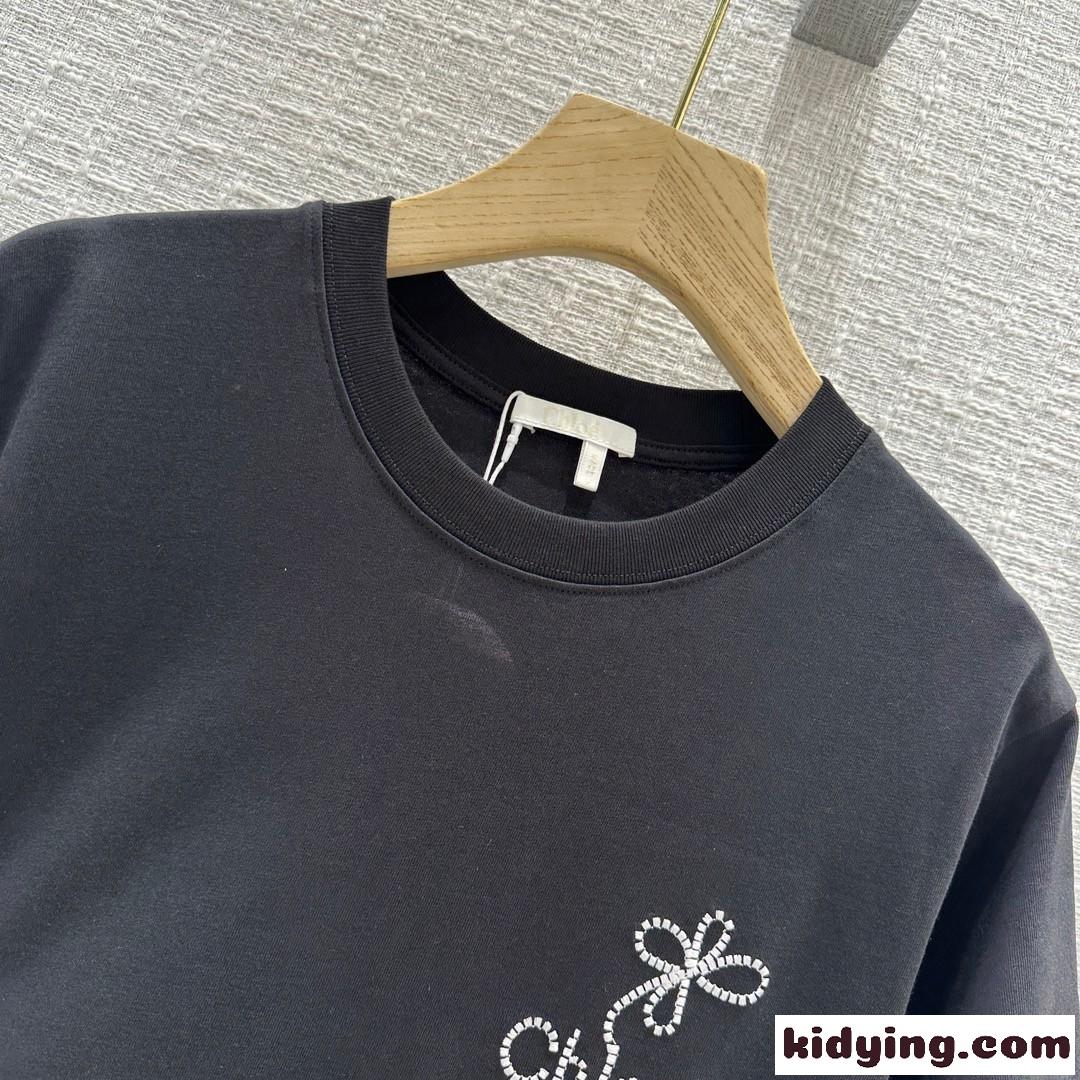 カジュアル 刺繍入り 半袖Tシャツ クロエ Tシャツ コピー ブラック-1