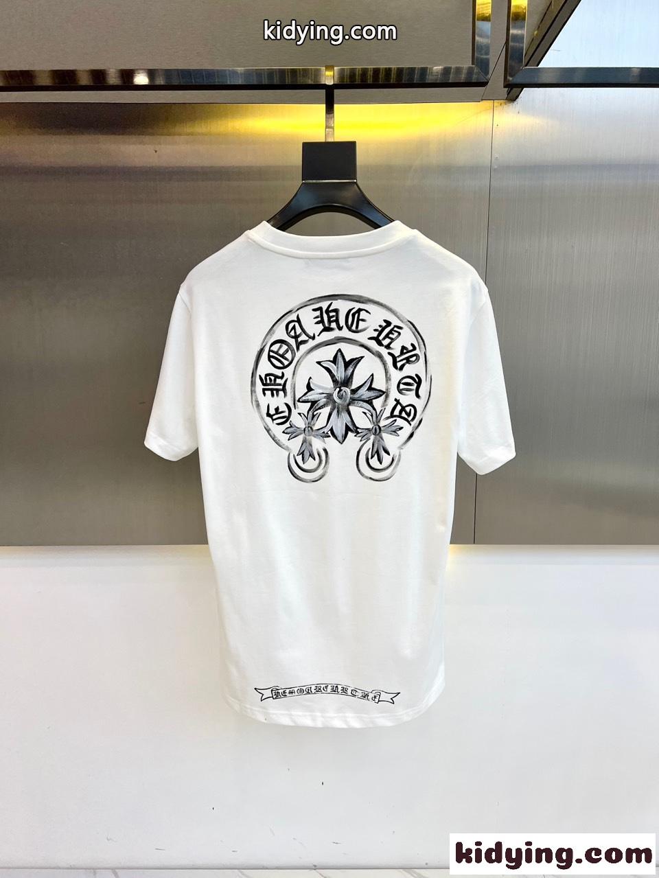 ストリート カジュアル プリント クロムハーツ Tシャツ 偽物 コットン ホワイト-3