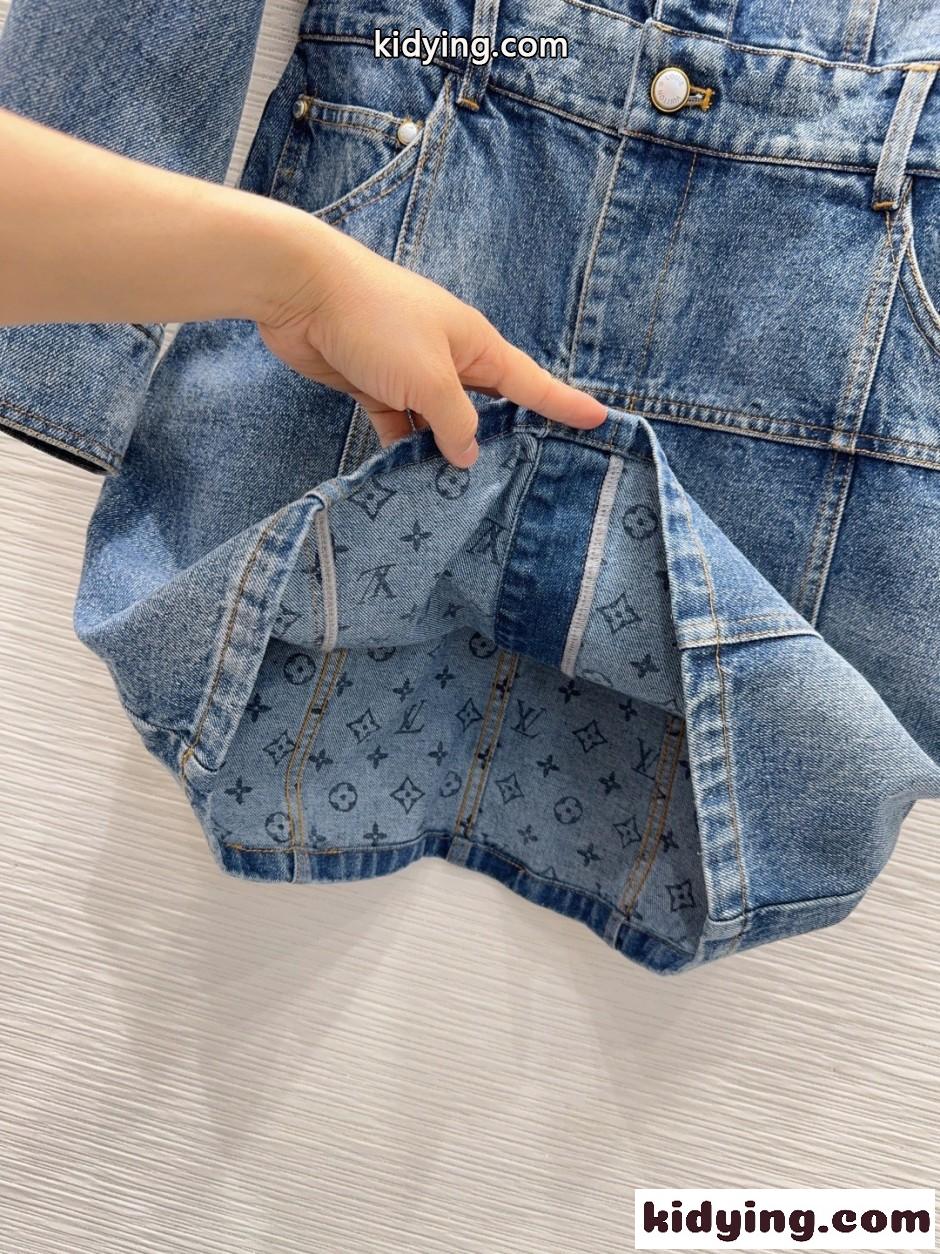 刺繍入り デニム シャツワンピース ルイ・ヴィトン ワンピース コピー コットン-1