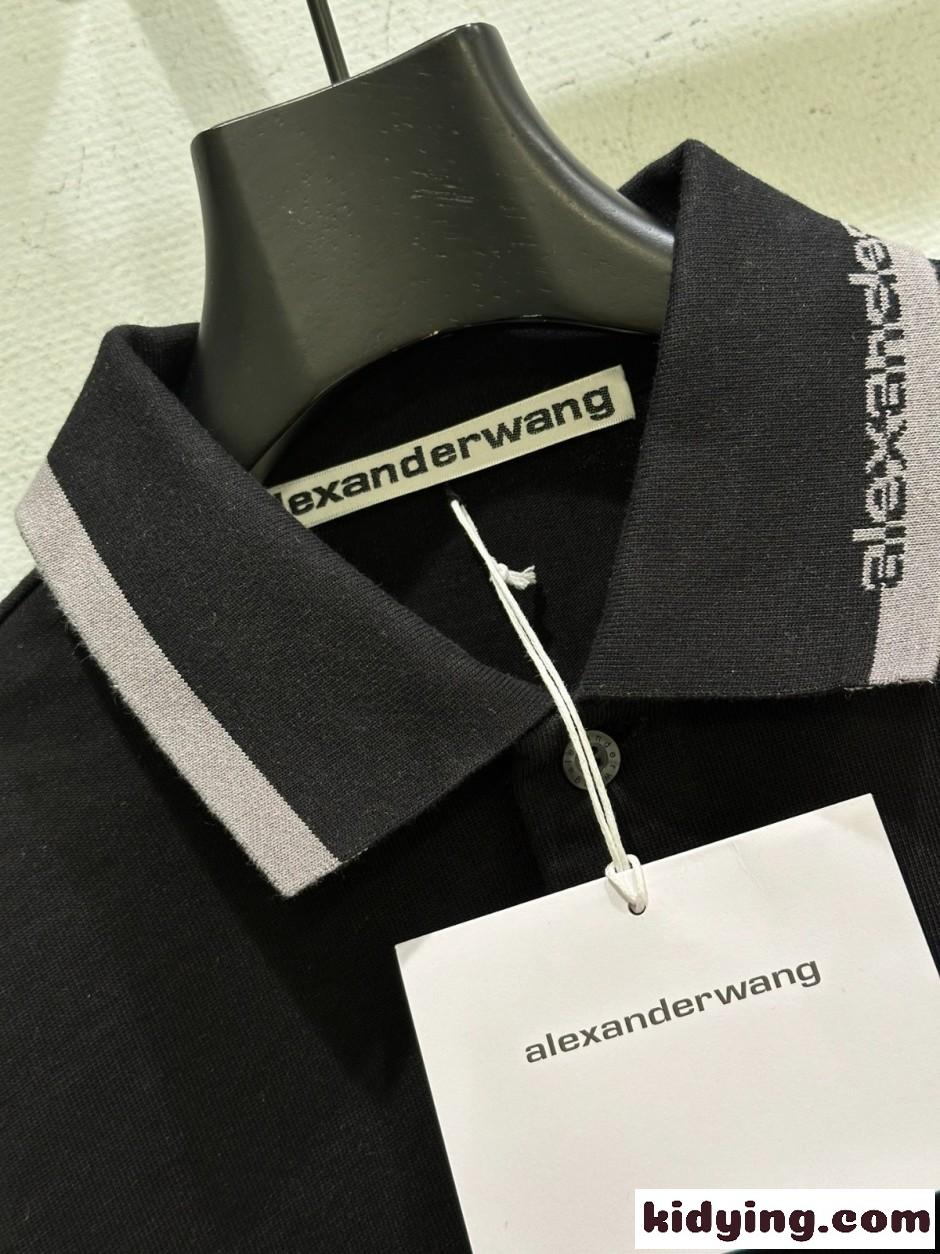 上品 洗練された コットン 長袖 ポロシャツ アレキサンダーワング Tシャツ コピー ブラック-2