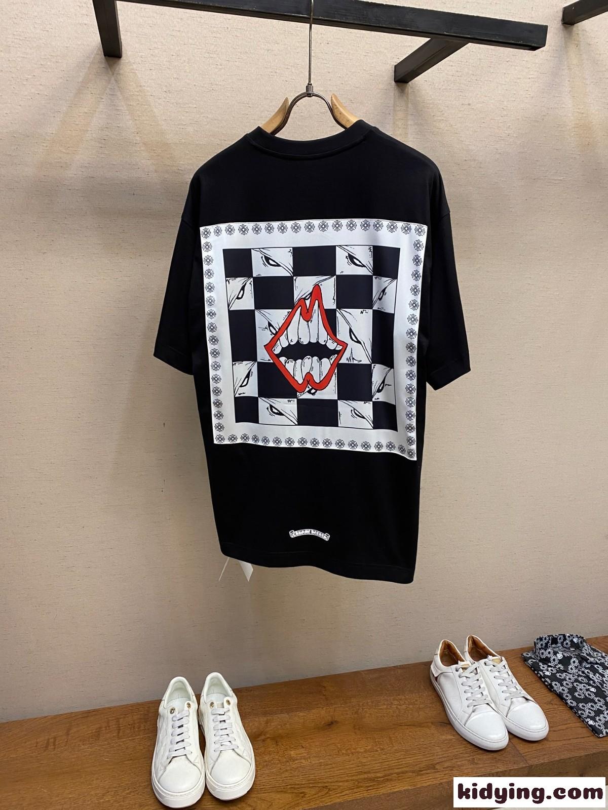 クロムハーツ Tシャツ コピー クルーネック ユニセックス ストリート 半袖Tシャツ ブラック-1