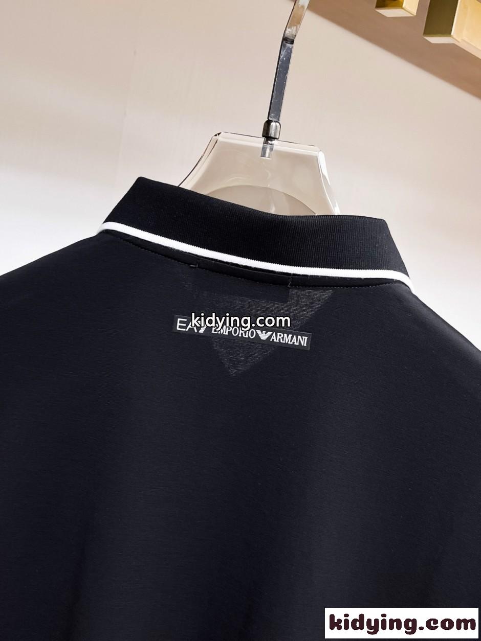シンプル 洗練された 半袖 ポロシャツ アルマーニ Tシャツ 偽物 ブラック-4