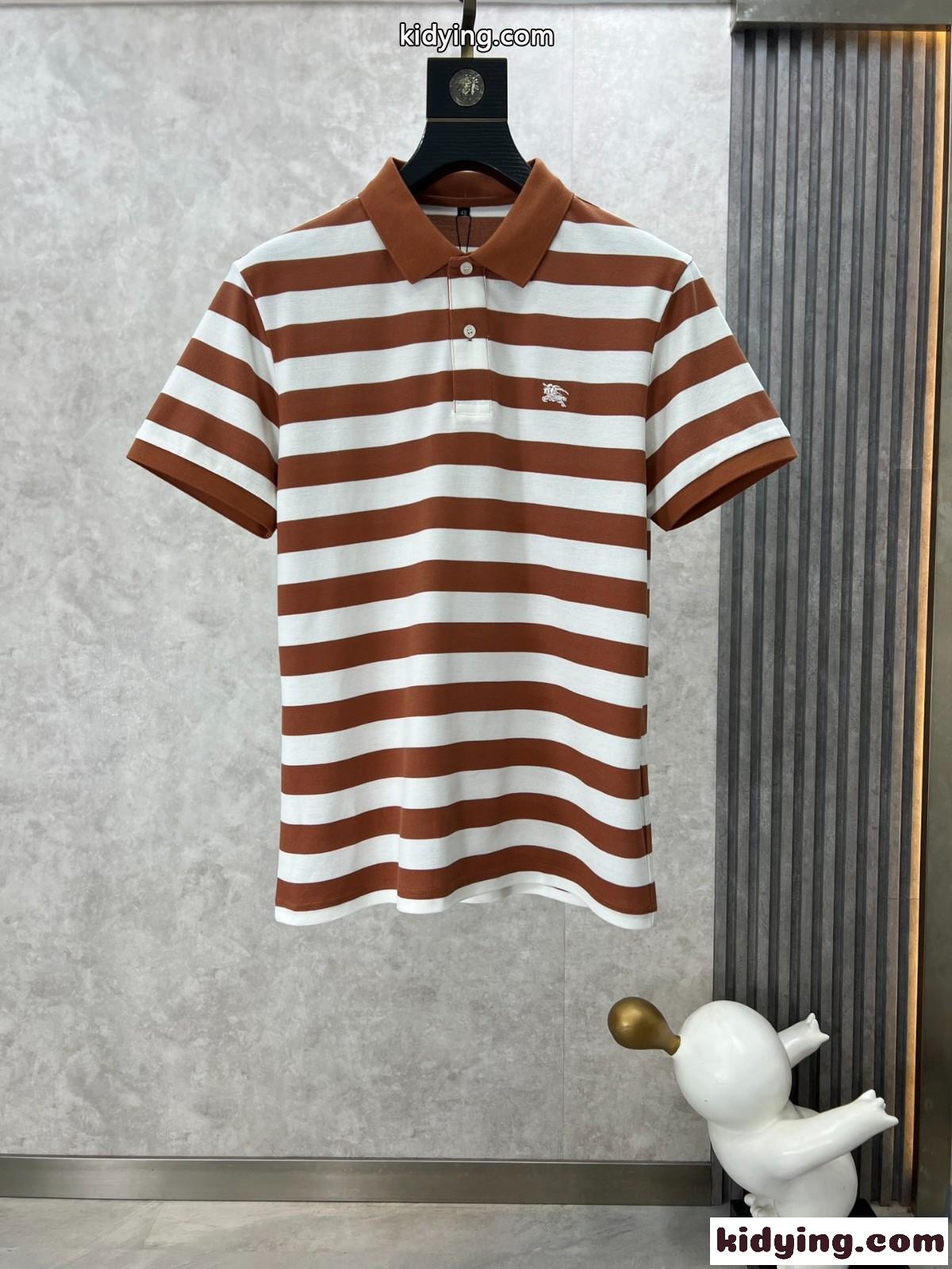 おしゃれ ボーダー柄 バーバリー Tシャツ コピー コットンピケ 半袖 ポロシャツ ブラウン-0