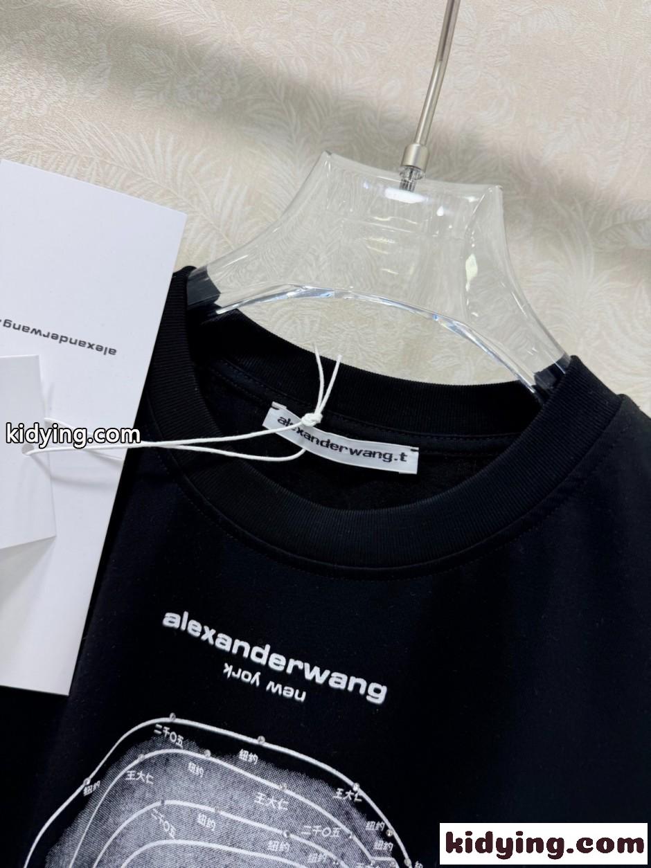 コットン プリント 半袖Tシャツ アレキサンダーワング Tシャツ 偽物 ブラック-1