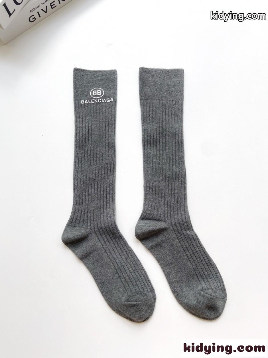 コットン ロングソックス バレンシアガ 靴下 偽物 シンプル 合わせやすい グレー-0