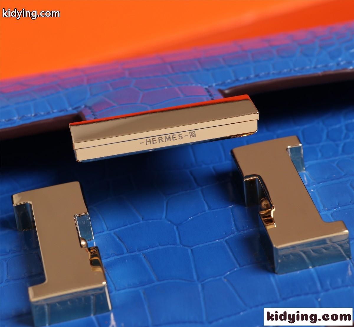 クロコ型押し 人気 コンスタンス23 ショルダーバッグ エルメス バッグ コピー ブルー-3