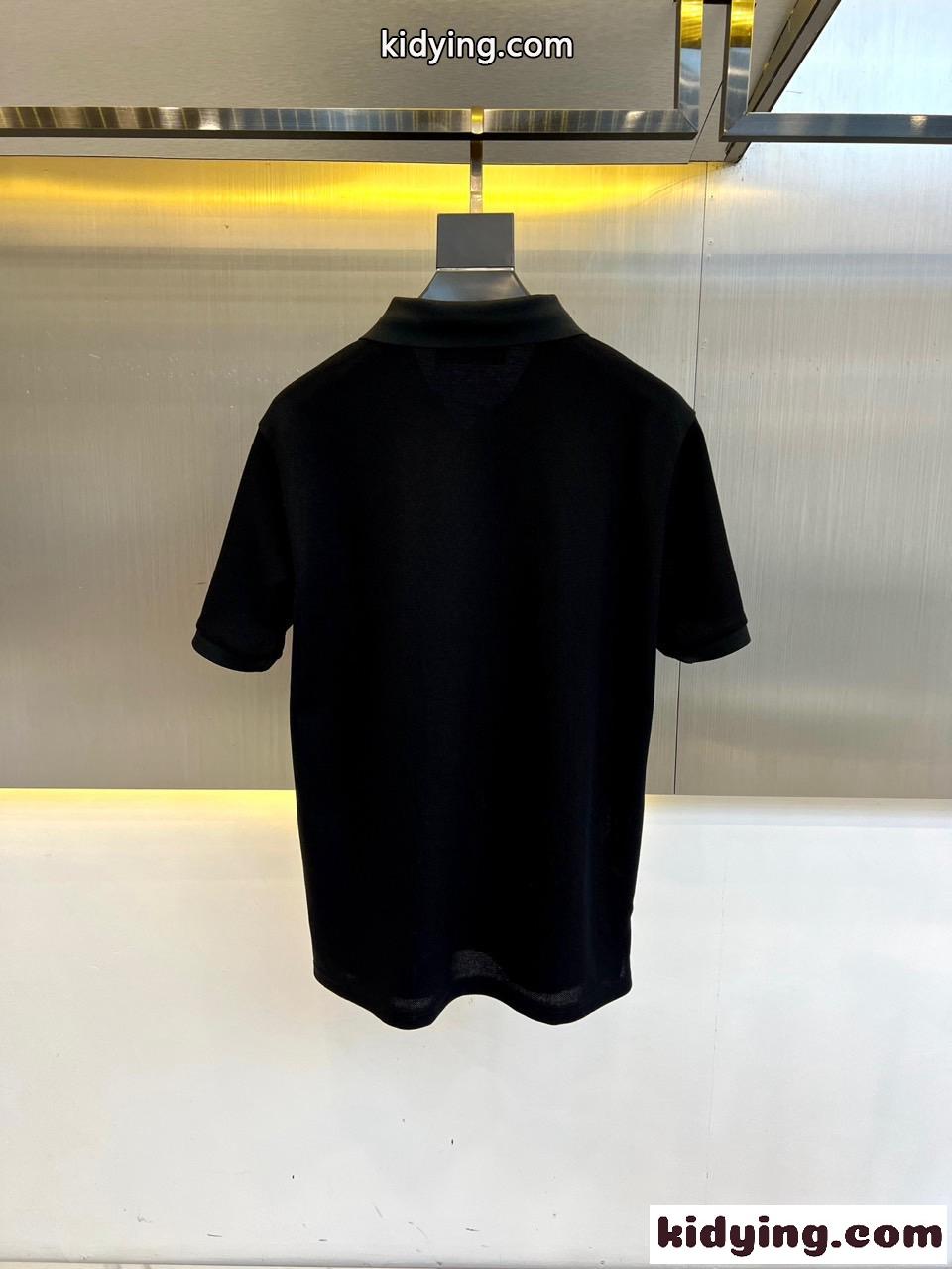 洗練された シンプル コットンピケ ポロシャツ グッチ Tシャツ 偽物 ブラック-1
