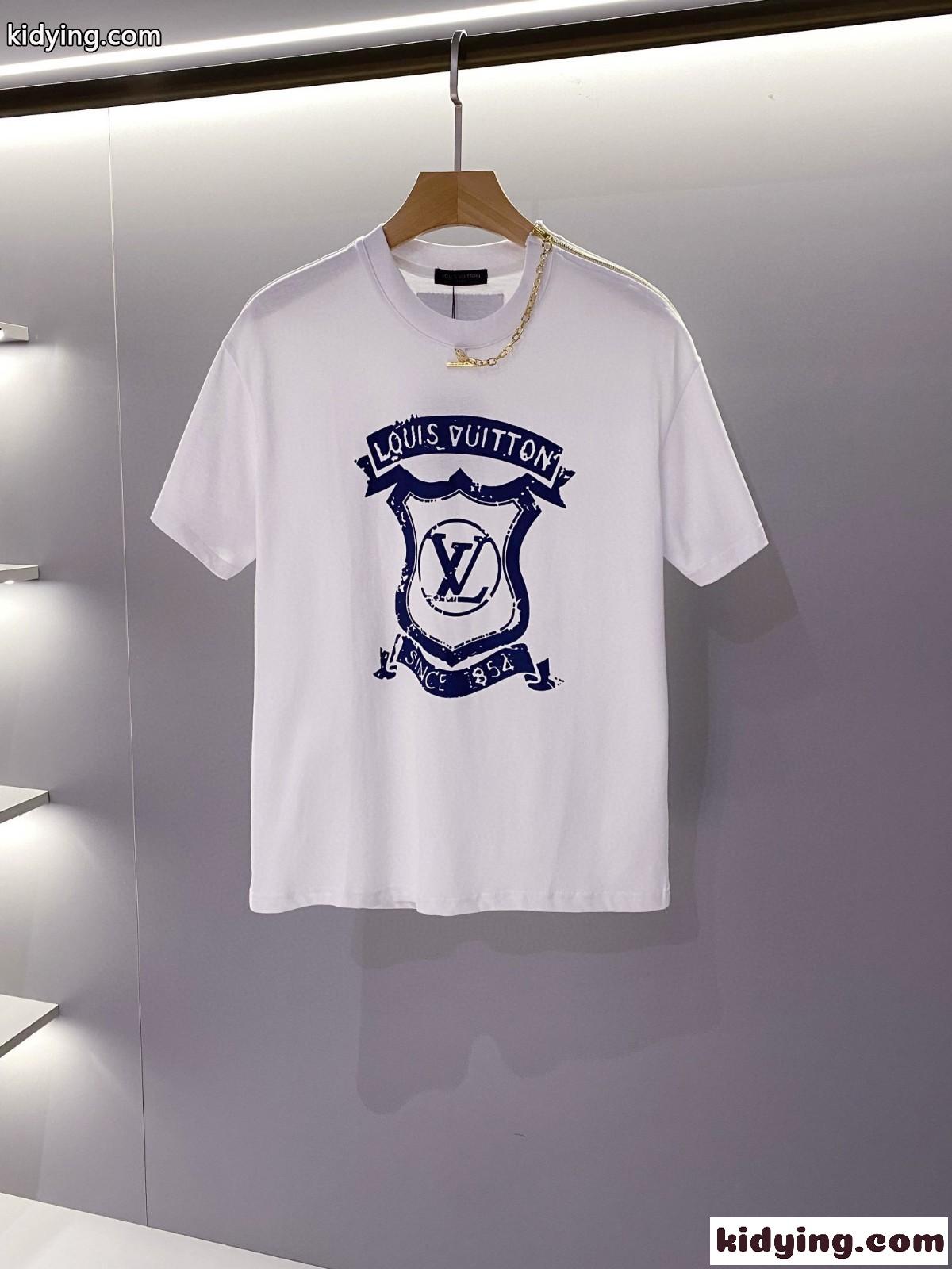 ユニセックス ロゴ プリント おしゃれ コットン クルーネック ルイ・ヴィトン Tシャツ コピー 半袖 カジュアル トップス-0