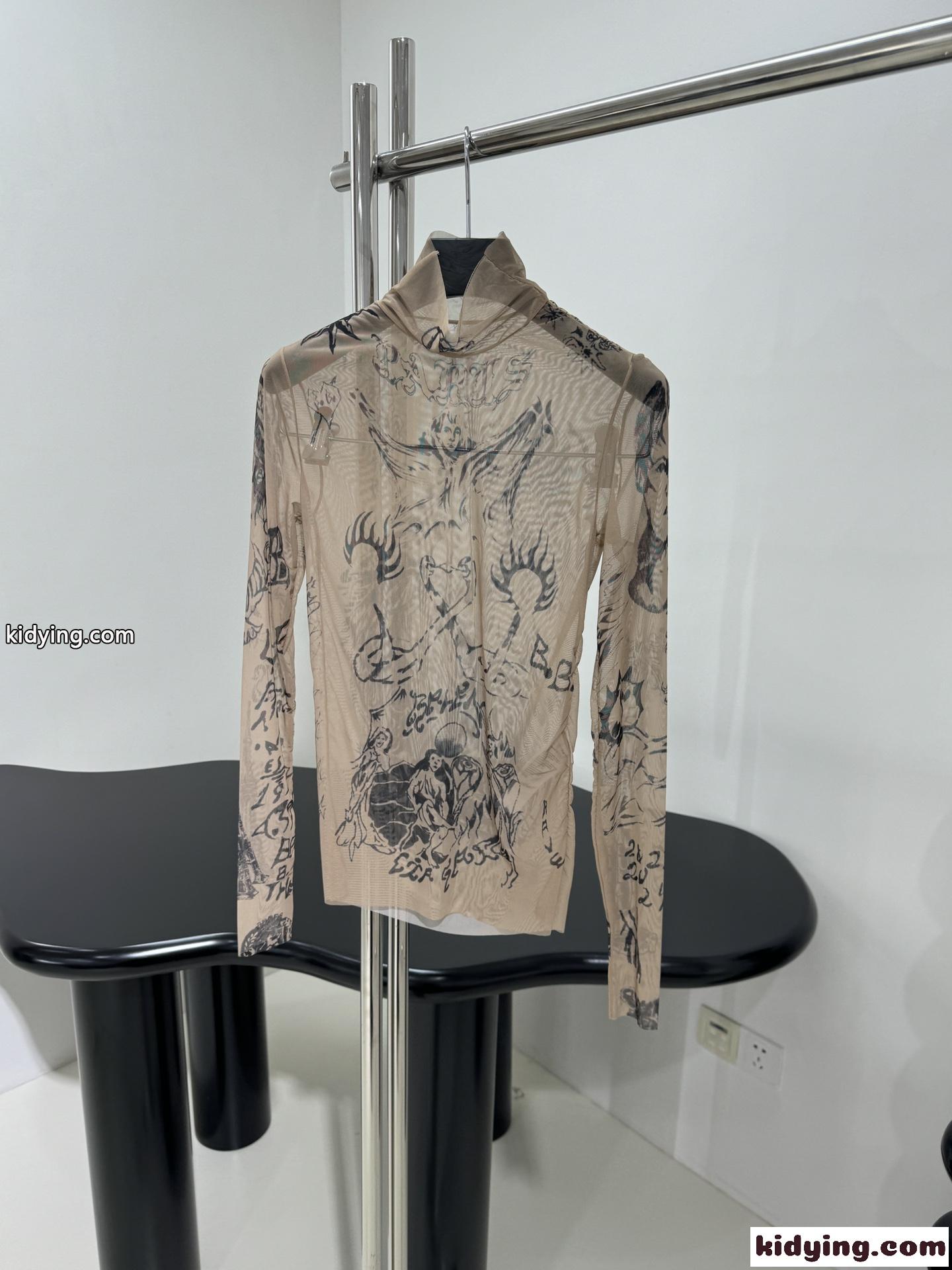 バレンシアガtシャツ 値段偽物 プリント 純綿 トップス 長袖 シンプル 透視服 シンプル ブラウン-0