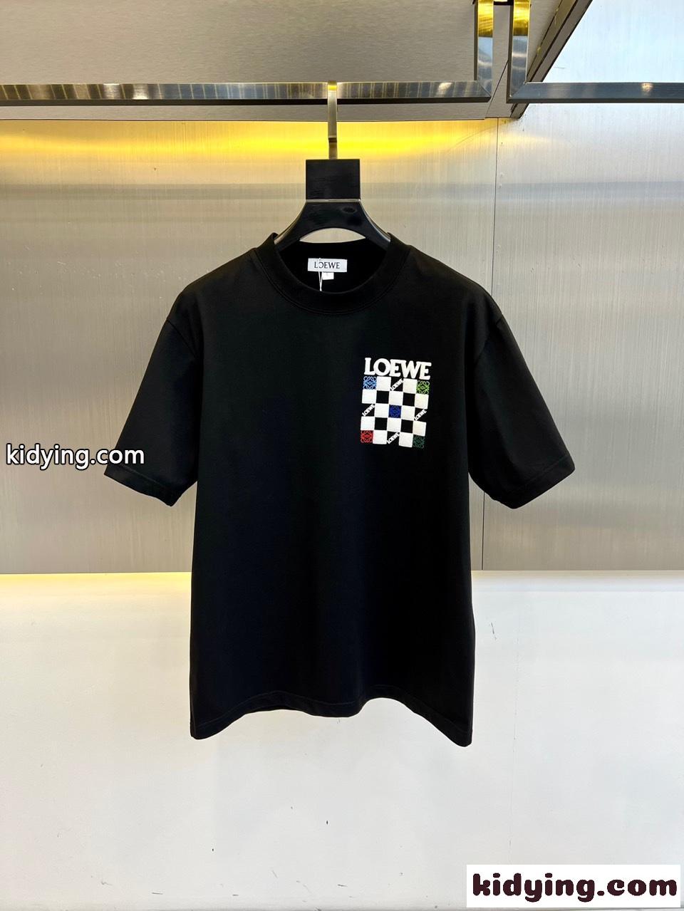 お洒落 ロゴ入り コットン 半袖Tシャツ ロエベ Tシャツ 偽物 ブラック-1