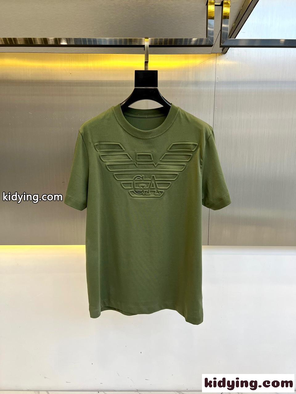 シンプル お洒落 クルーネック 半袖Tシャツ アルマーニ Tシャツ コピー グリーン-0