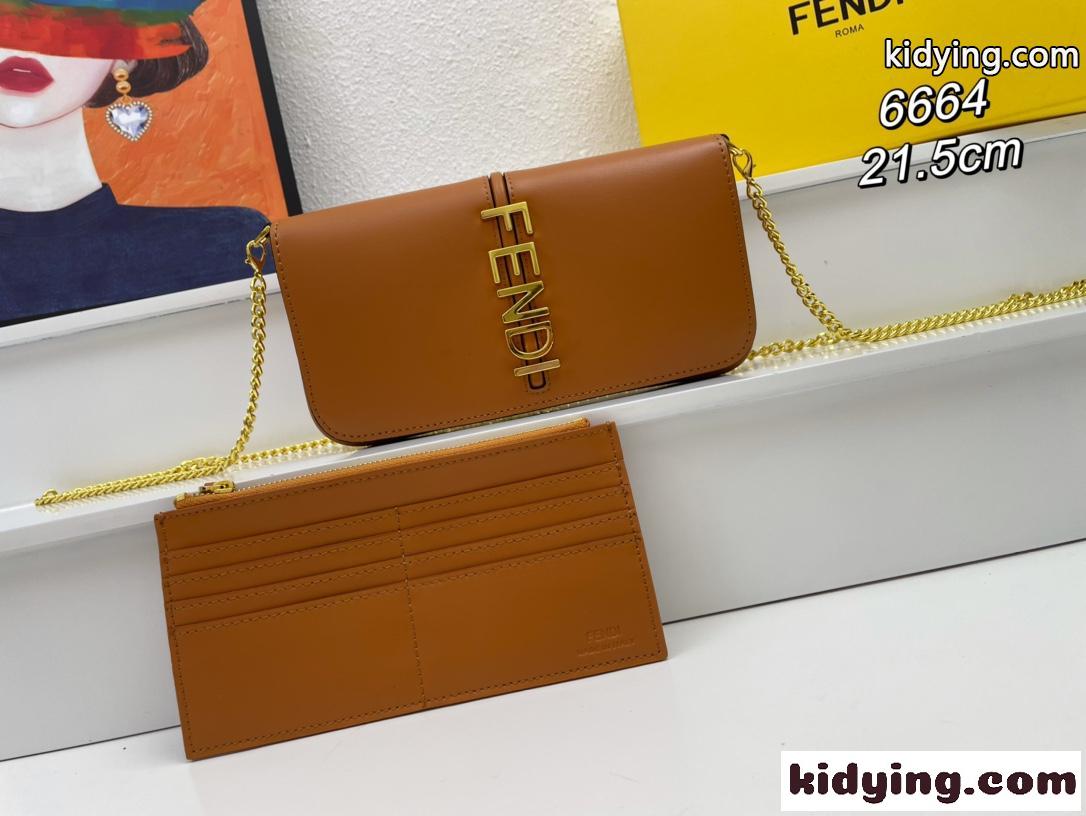 フェンディグラフィ 財布内蔵ミニバッグ スーパーコピー ブラウンレザー チェーン 財布-0