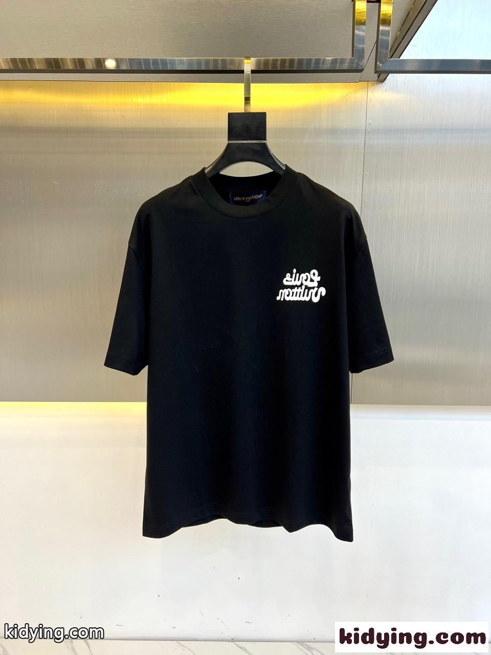 定番 お洒落 ロゴ 半袖Tシャツ ルイ・ヴィトン Tシャツ コピー コットン ブラック-1