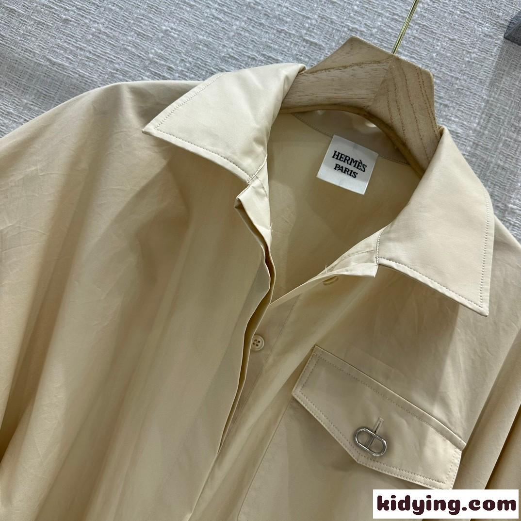 23SS◆シンプルお洒落♪無地 シャツワンピース エルメス ワンピース コピー レディース ベージュ-1