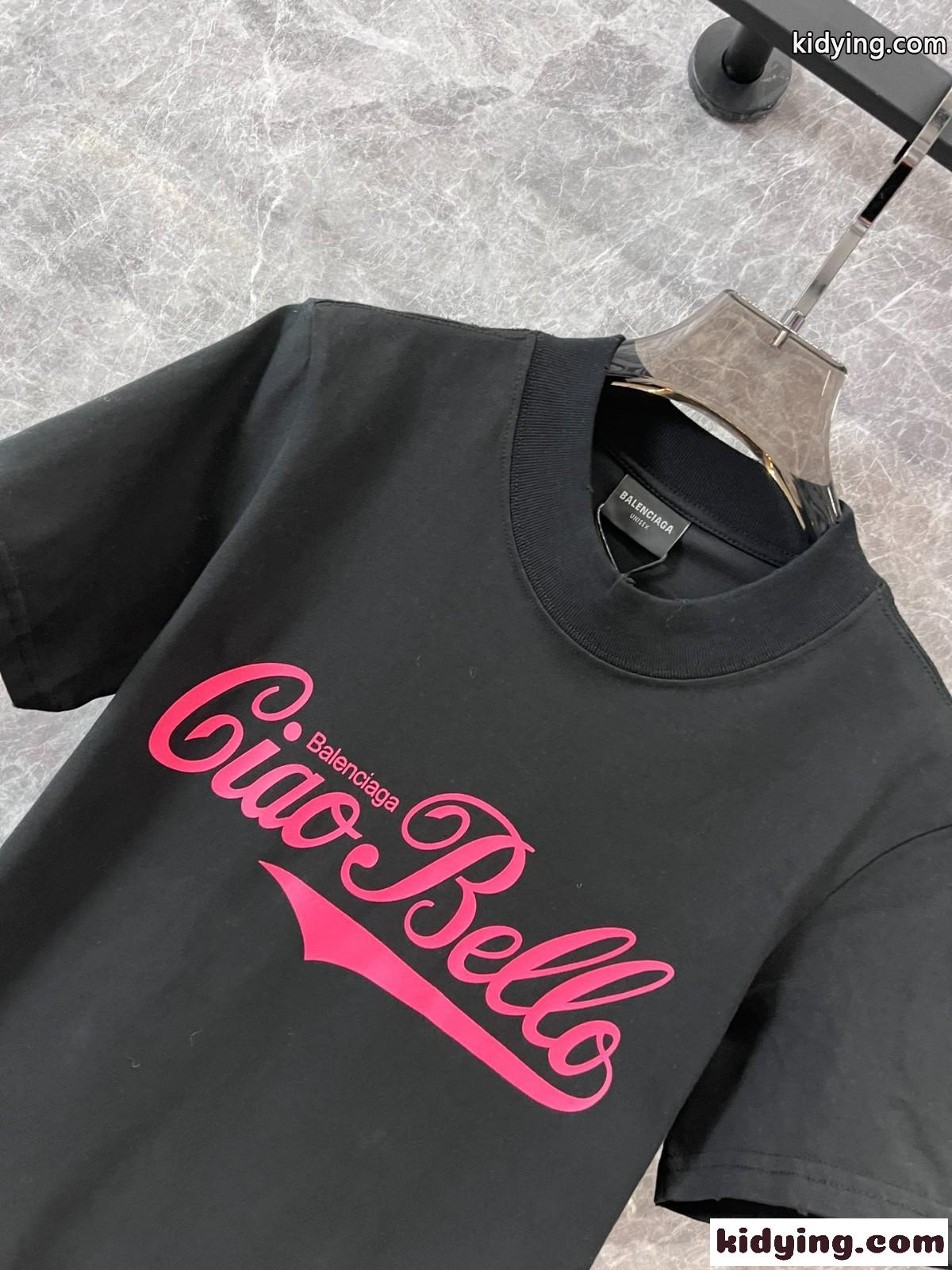 CIAO BELLO コットン 半袖Tシャツ バレンシアガ Tシャツ コピー ブラック-0