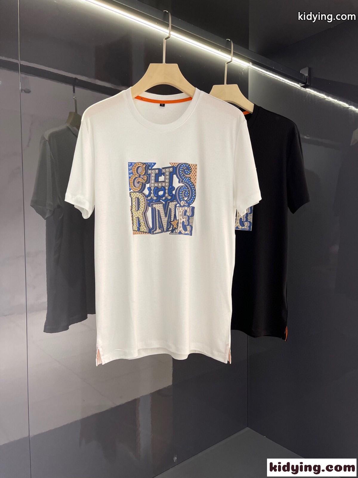 着心地いい シルケット コットン クルーネック ロゴ プリント エルメス 半袖tシャツ コピー 夏 トップス-2