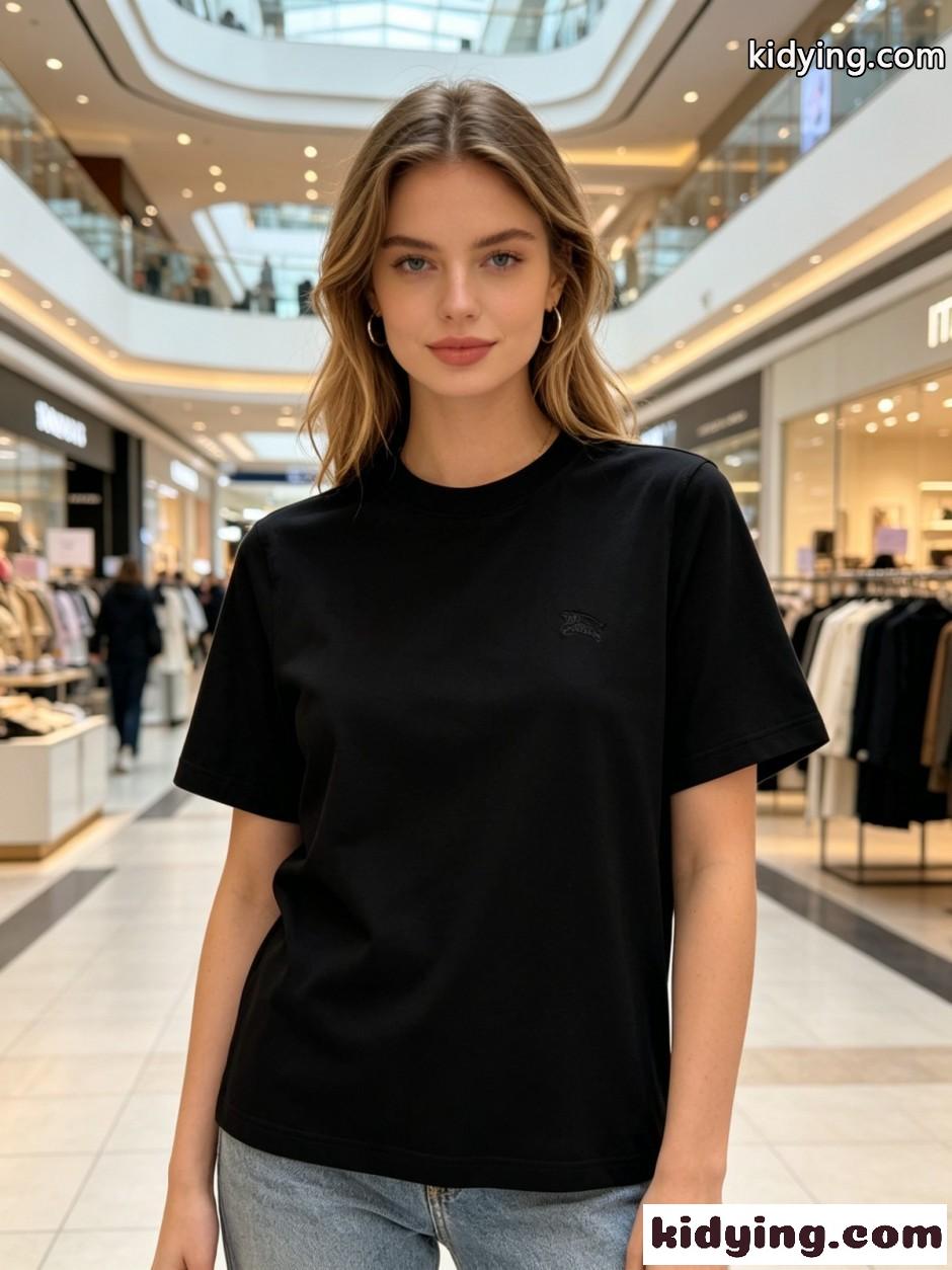 シンプル クルーネック 半袖Tシャツ バーバリー Tシャツ 偽物 コットン ブラック-4