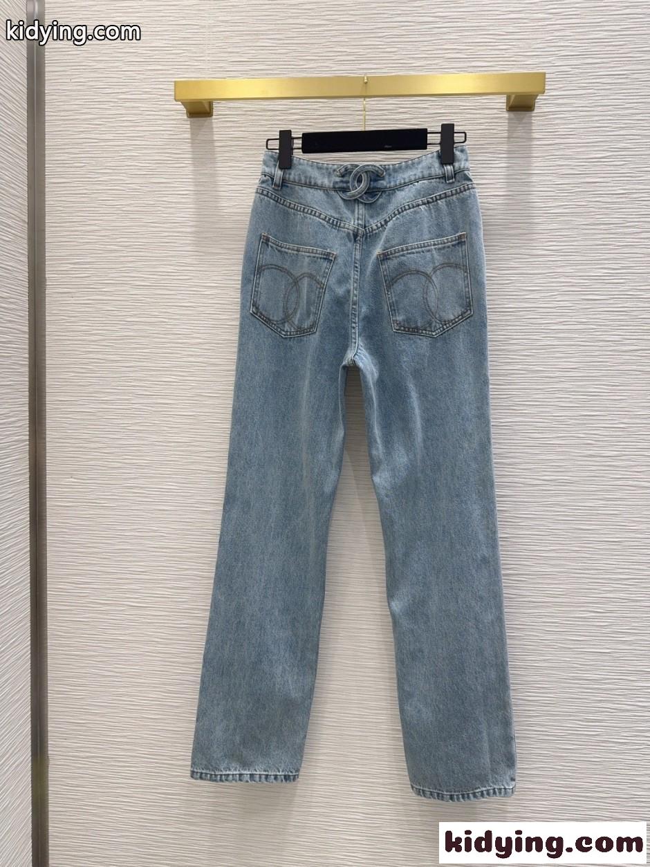 洗練された ターンロック デニムパンツ シャネル ジーンズ コピー ブルー-5
