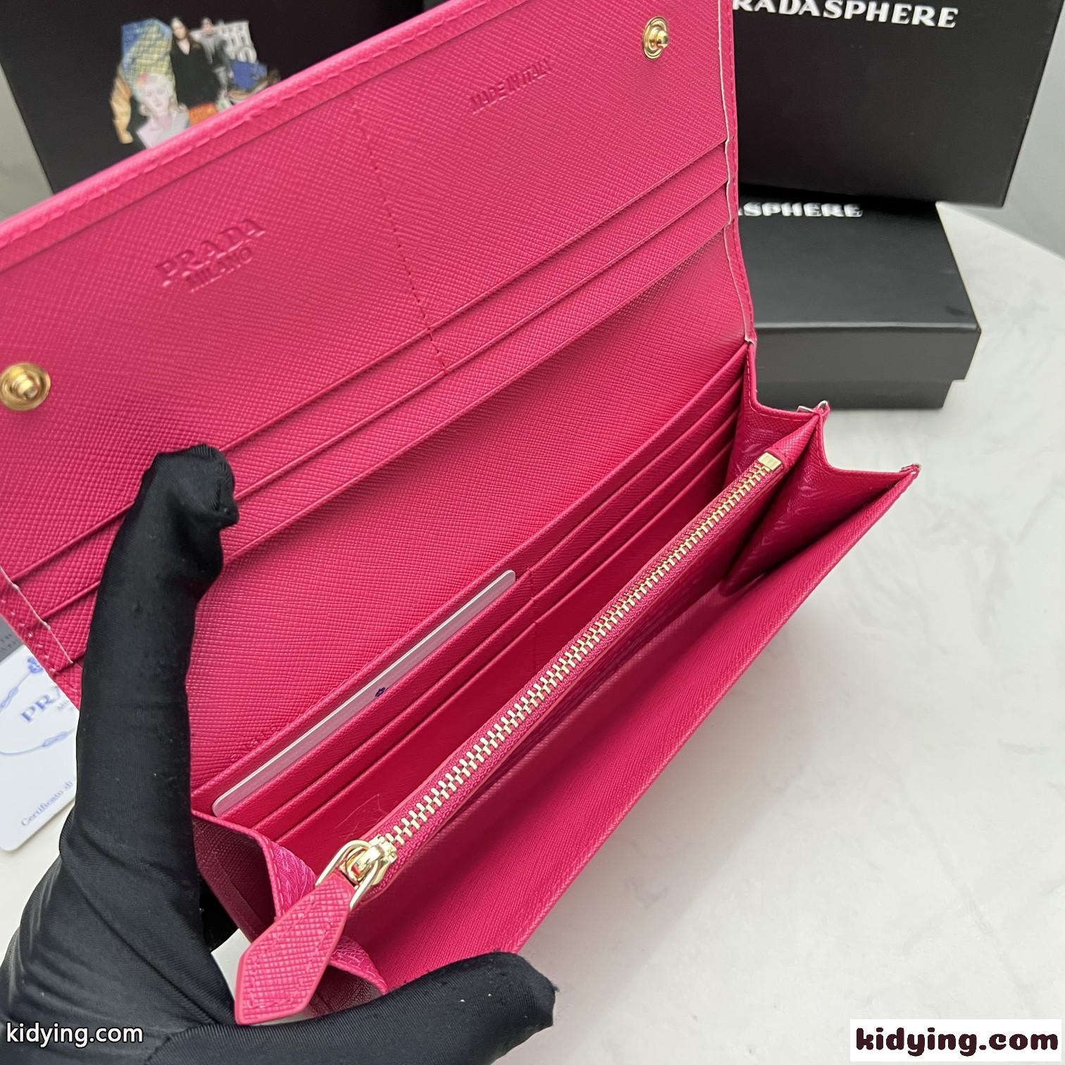 シンプル 人気 ロゴ入り 長財布 プラダ 財布 コピー ピンク-2
