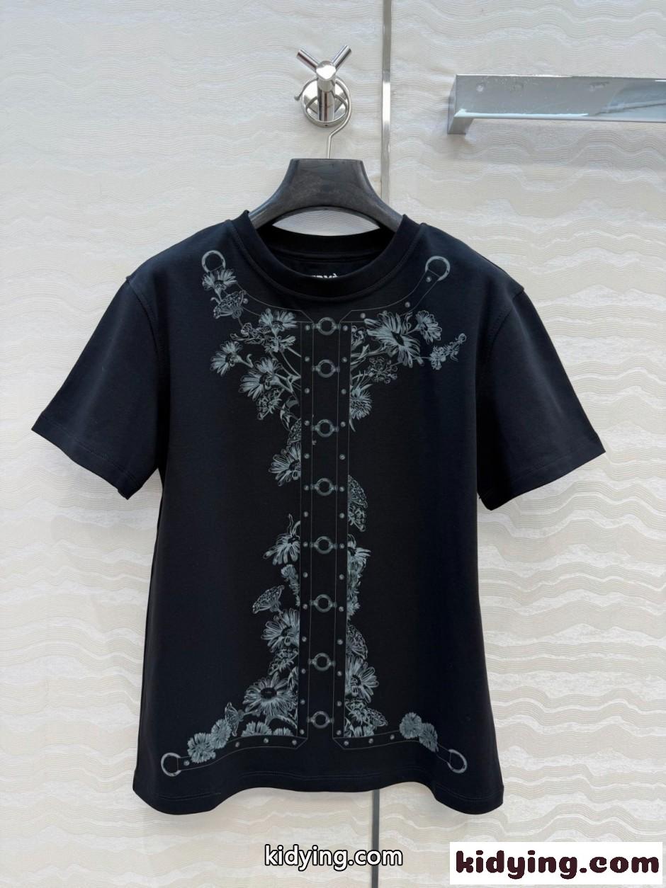 マキシプリント コットン 半袖Tシャツ エルメス Tシャツ スーパーコピー ブラック-0