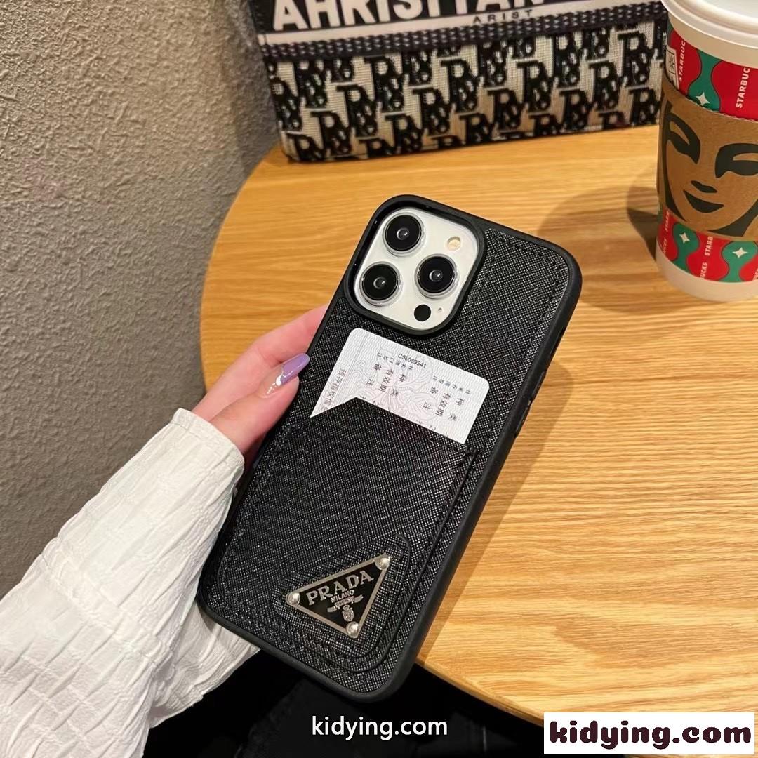 シンプル 高級感 カード収納 プラダ スマホケース コピー トライアングルロゴ付 アイフォンケース-0