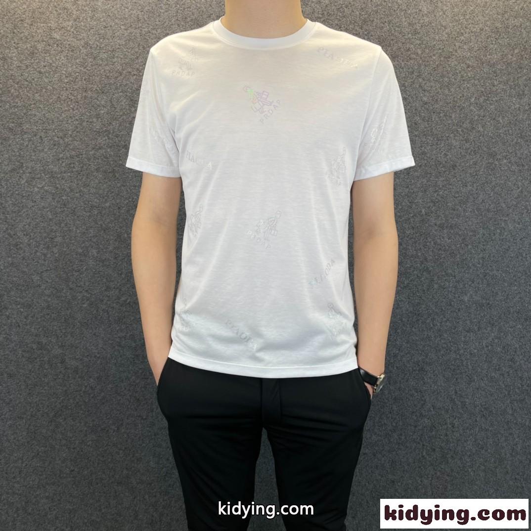 メンズ ファッション プラダ 半袖tシャツ コピー シンプル カジュアル 合わせやすい ラウンドネック ホワイト ブラック-0