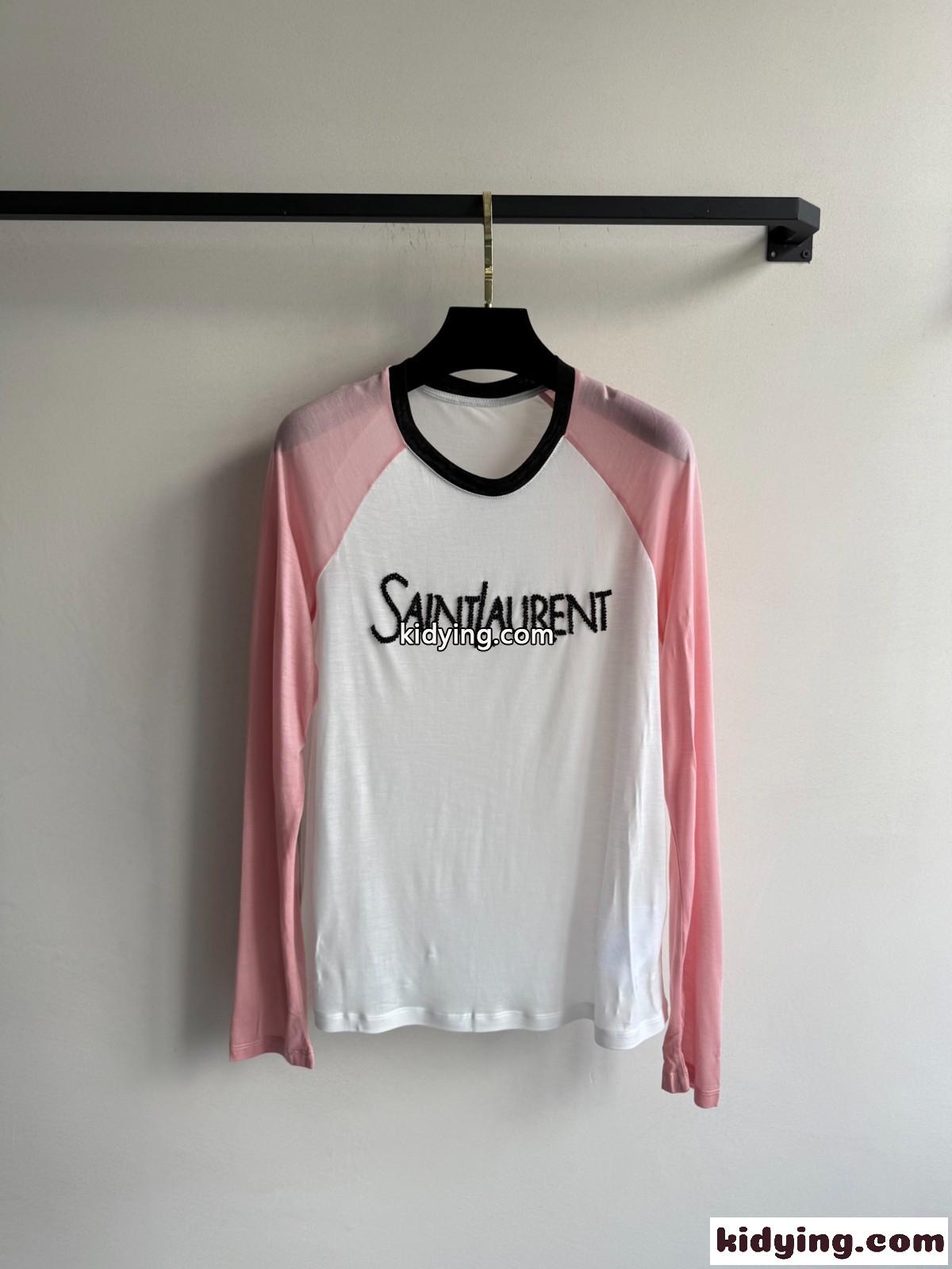 カジュアル 配色 ラグランスリーブ イヴ・サンローラン Tシャツ 偽物 長袖Tシャツ-0